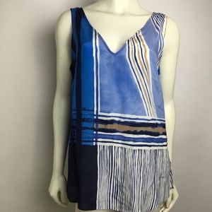 NIC+ZOE Top Blue Block Silk Blend Blouse NWT